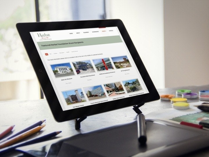 The Herbst Foundation website viewed on an iPad.
