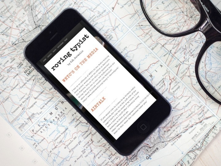 Roving Typist website viewed on an iPhone.