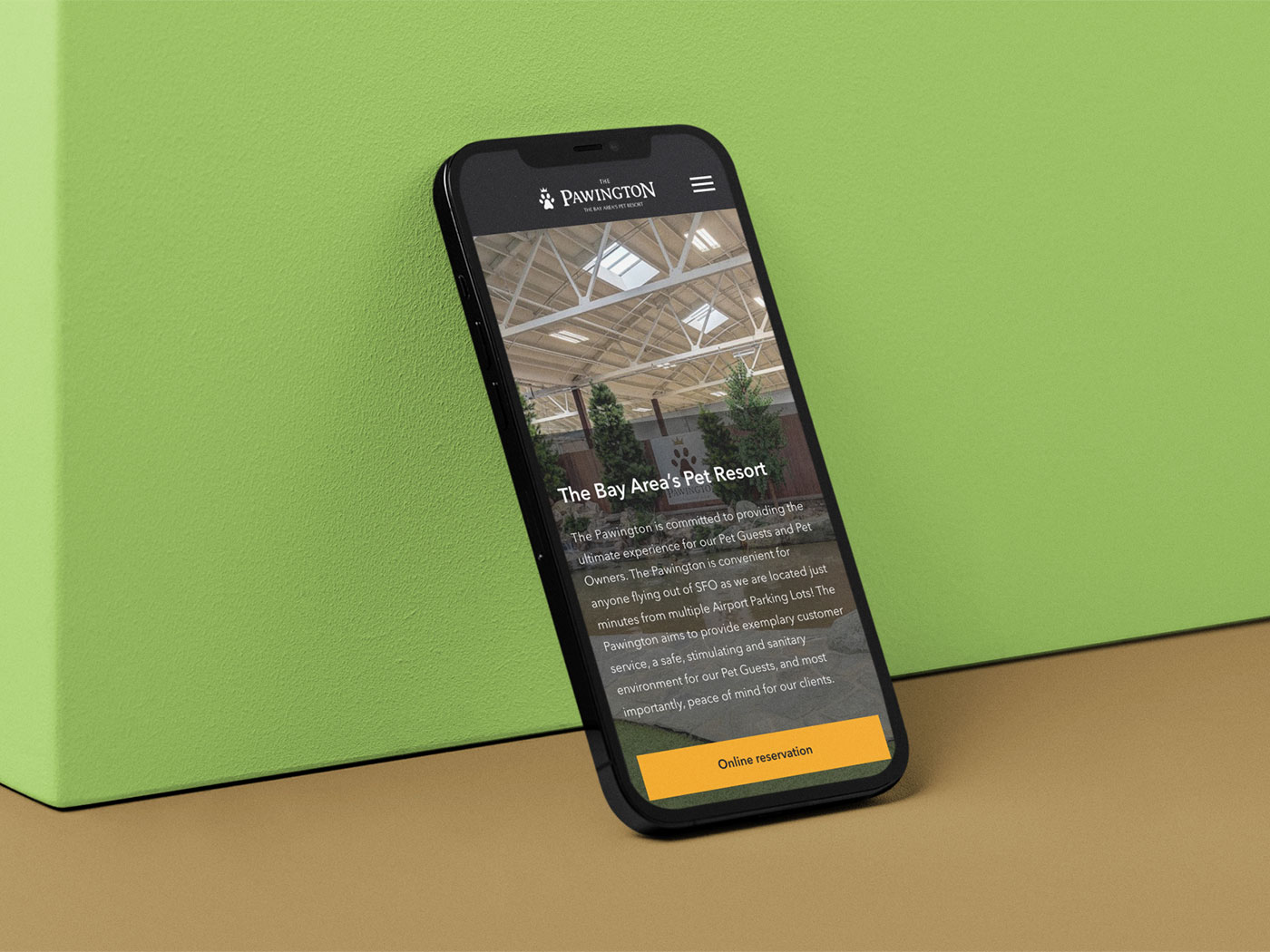 The Pawington website viewed on an iPhone.