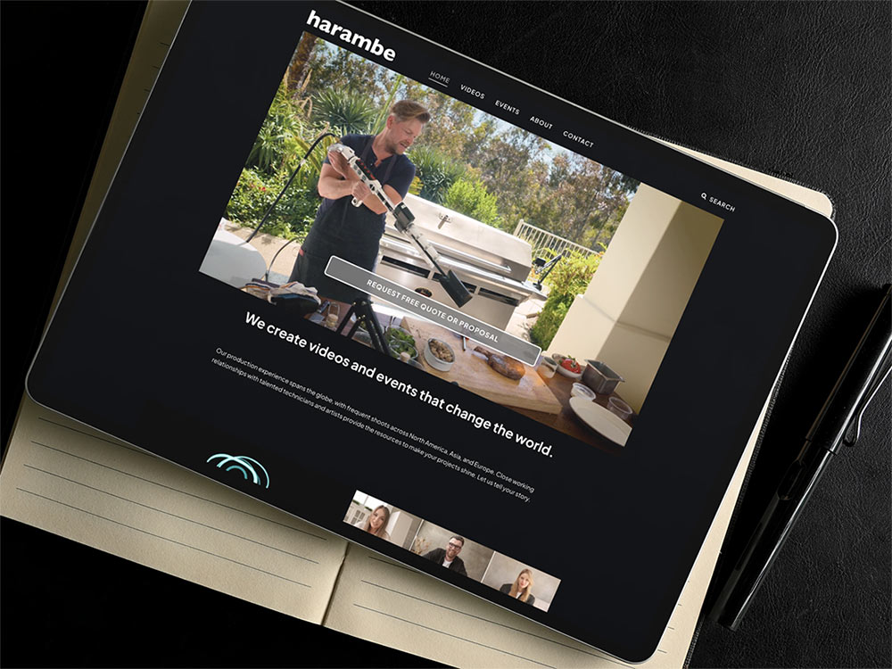 Harambe website viewed on an iPad tablet.