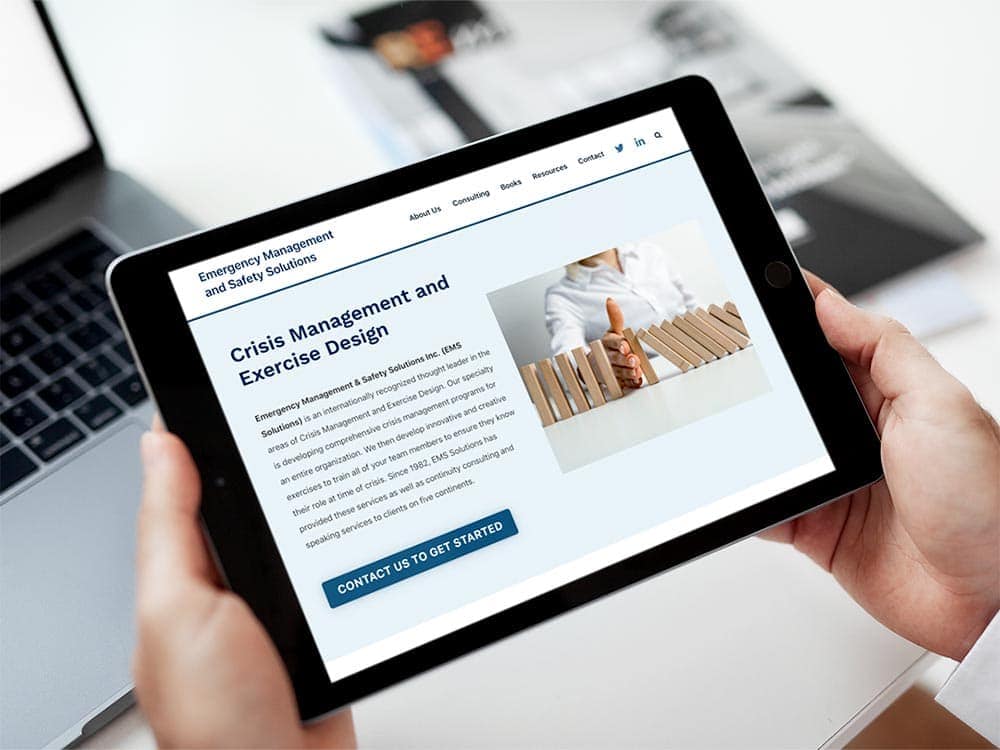 Emergency Management and Safety Solutions website viewed on an iPad.