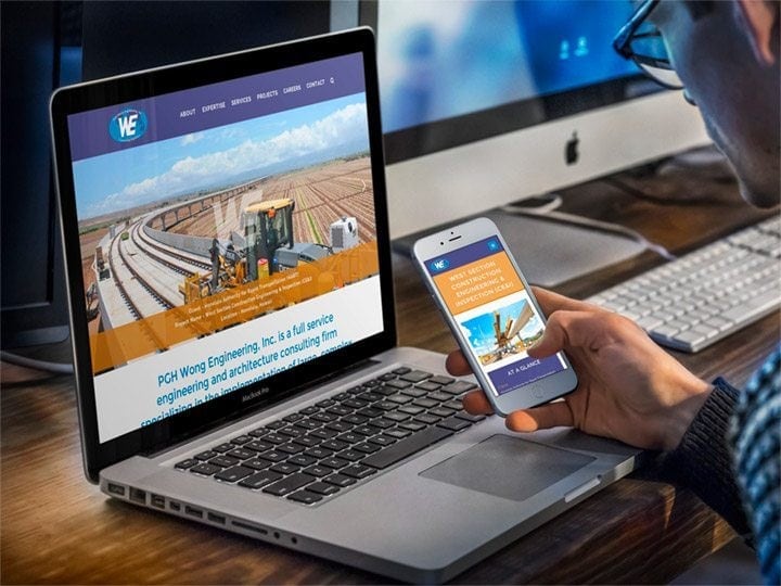 PGH Wong Engineering website viewed on a MacBook Pro and iPhone.