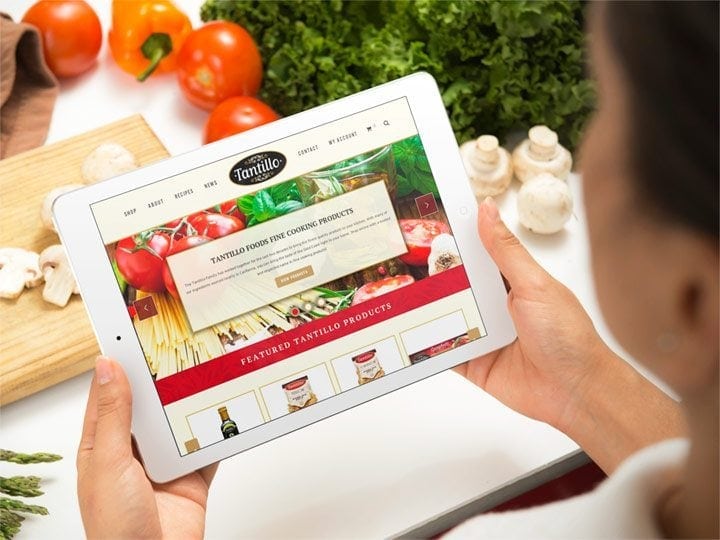 Tantillo Foods website viewed on a white iPad.