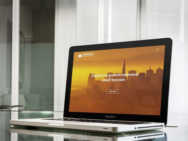 Presidio Investors website viewed on a MacBook Pro.