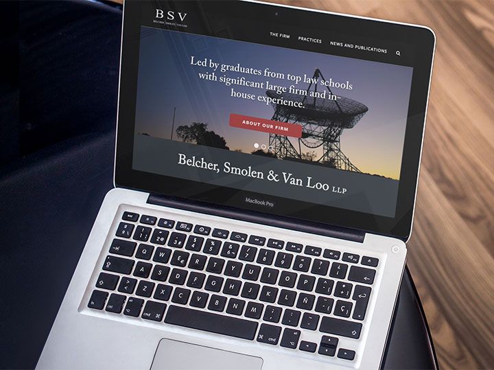 Belcher Smolen and Van Loo LLP website viewed on a MacBook Pro.