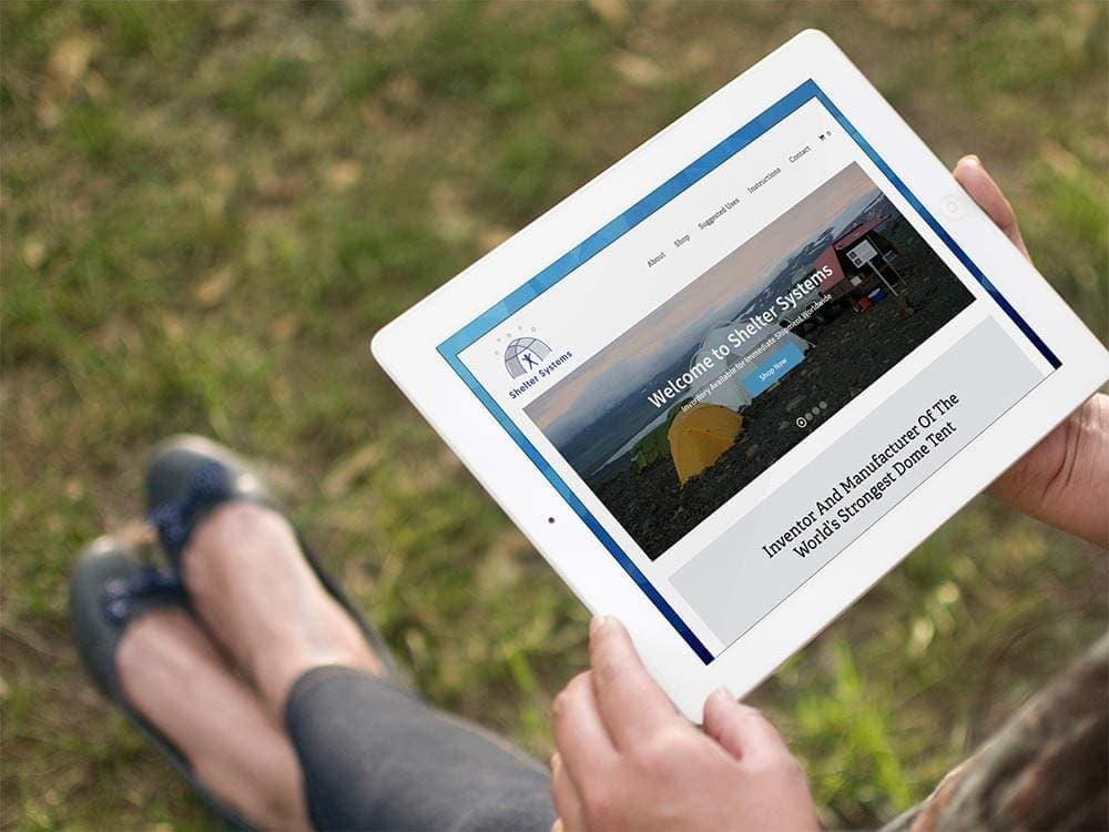 Shelter Systems website viewed on an iPad.