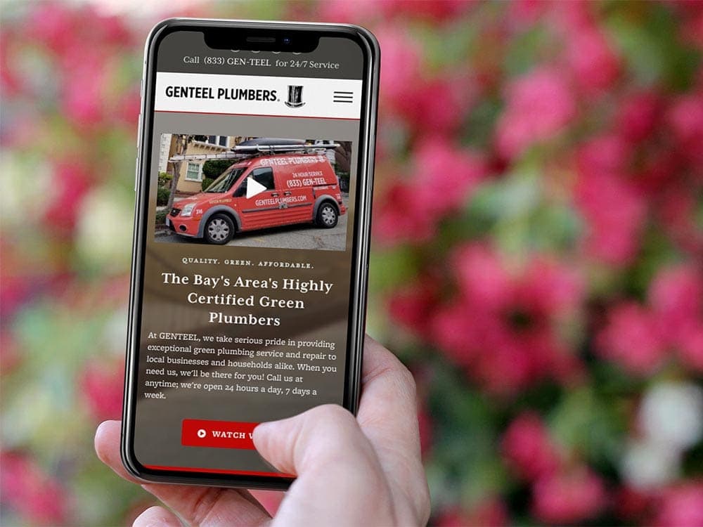 Genteel Plumbers website viewed on an iPhone.