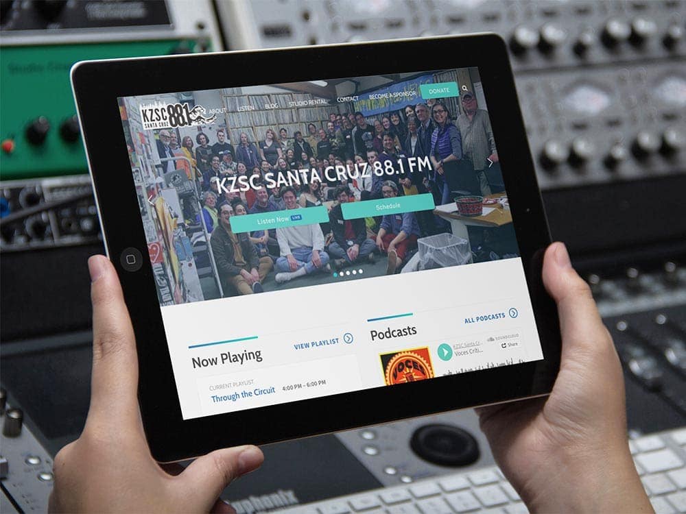 KZSC Santa Cruz 88.1 FM website viewed on an iPad.