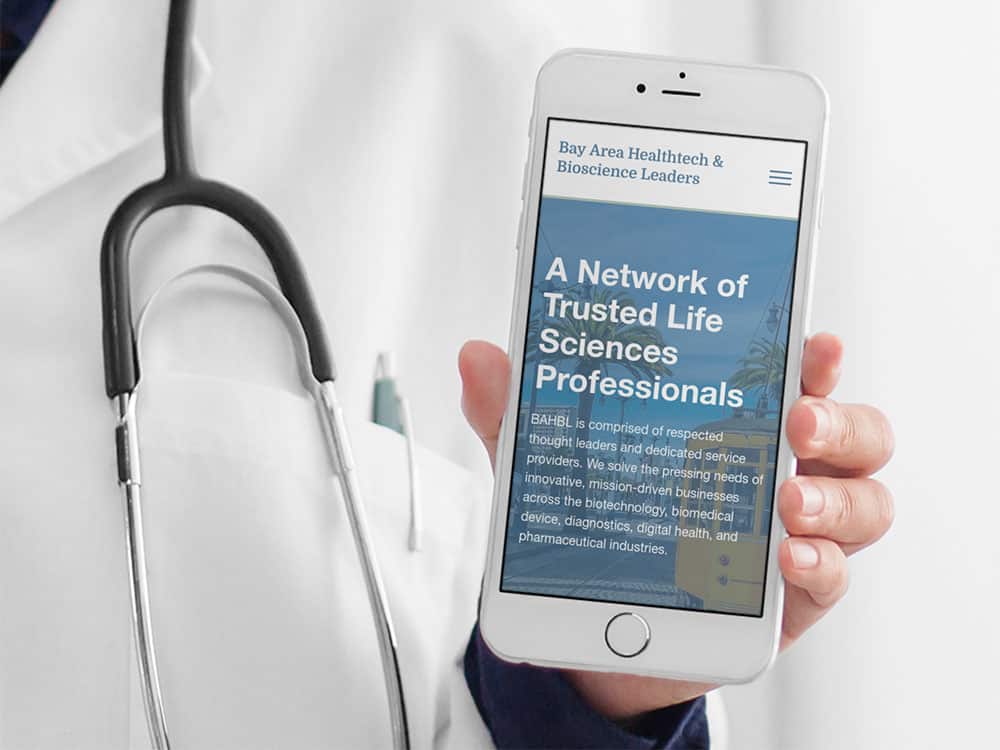 Bay Area Healthtech & Bioscience Leaders website viewed on an iPhone.