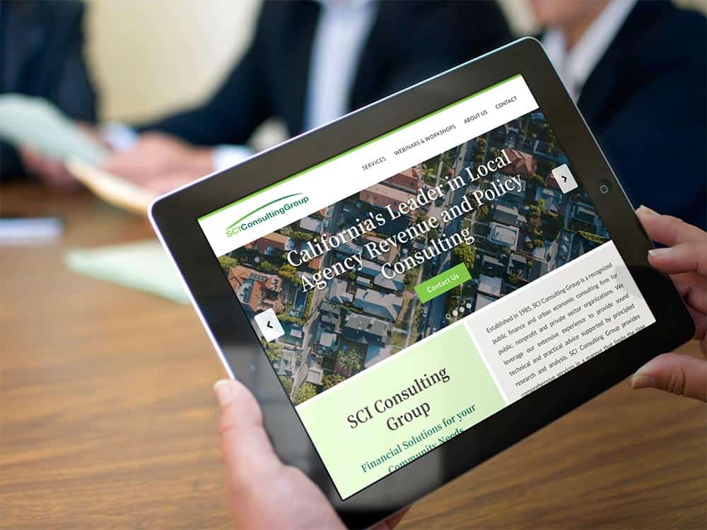 SCI Consulting Group website viewed on an iPad.
