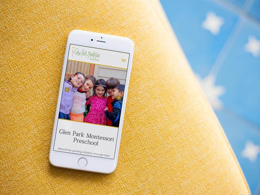 Glen Park Montessori website viewed on an iPhone.