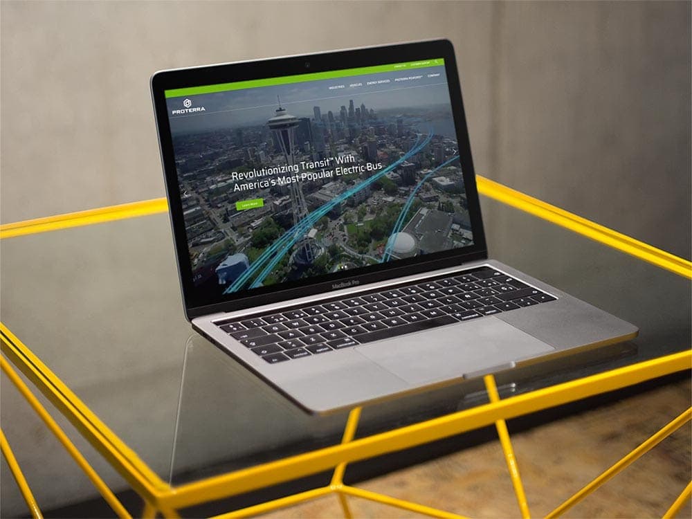 Proterra website viewed on a MacBook Pro.