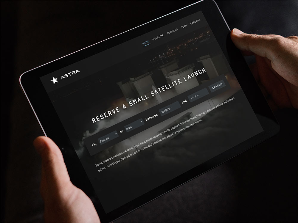 Astra website viewed on an iPad.