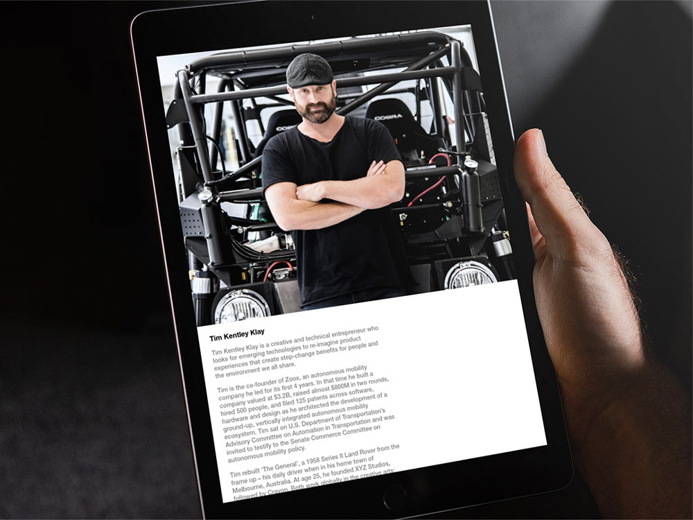 Tim Kentley Klay website viewed on an iPad.