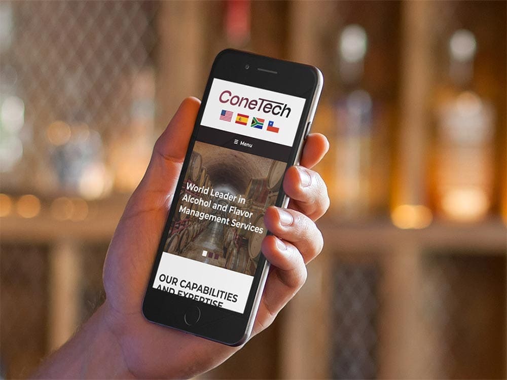 ConeTech website viewed on a black iPhone.