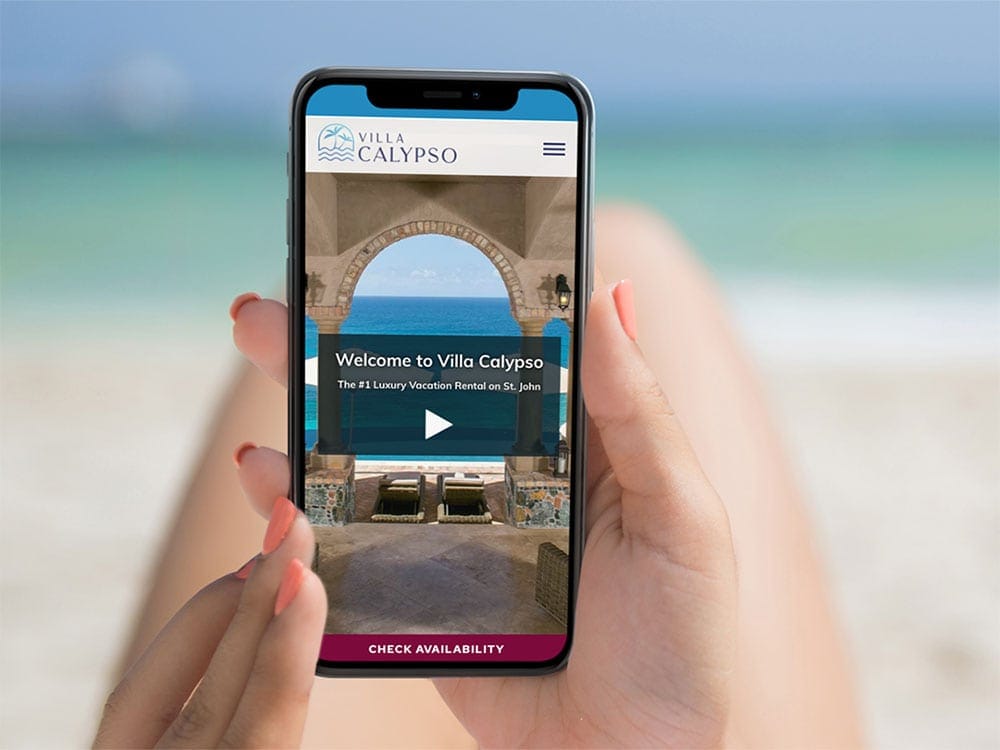 Villa Calypso website viewed on an iPhone.