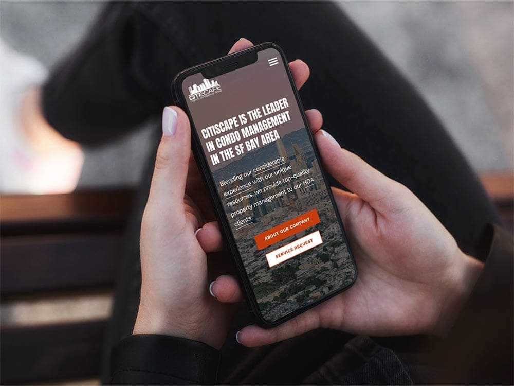 CitiScape Property Management Group website viewed on an iPhone.