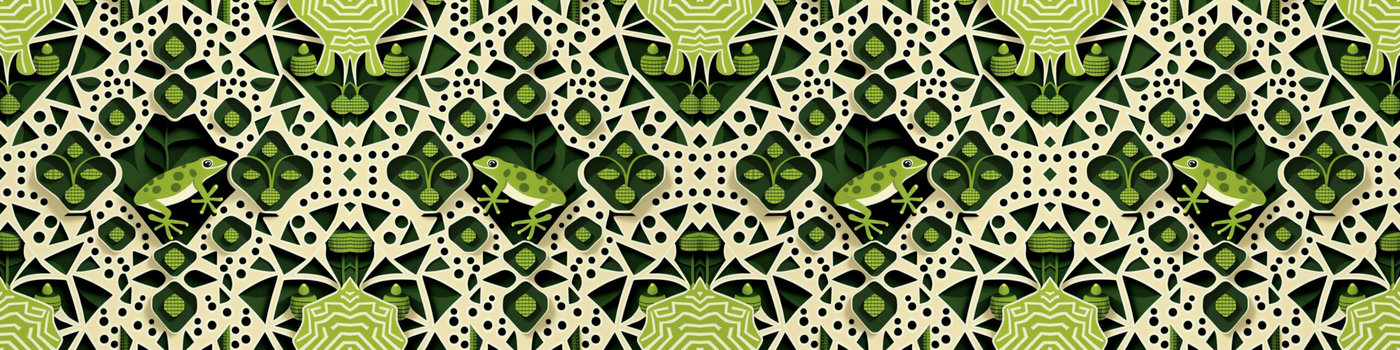 Geometric Repeating Illustration With Frogs and Lilypad
