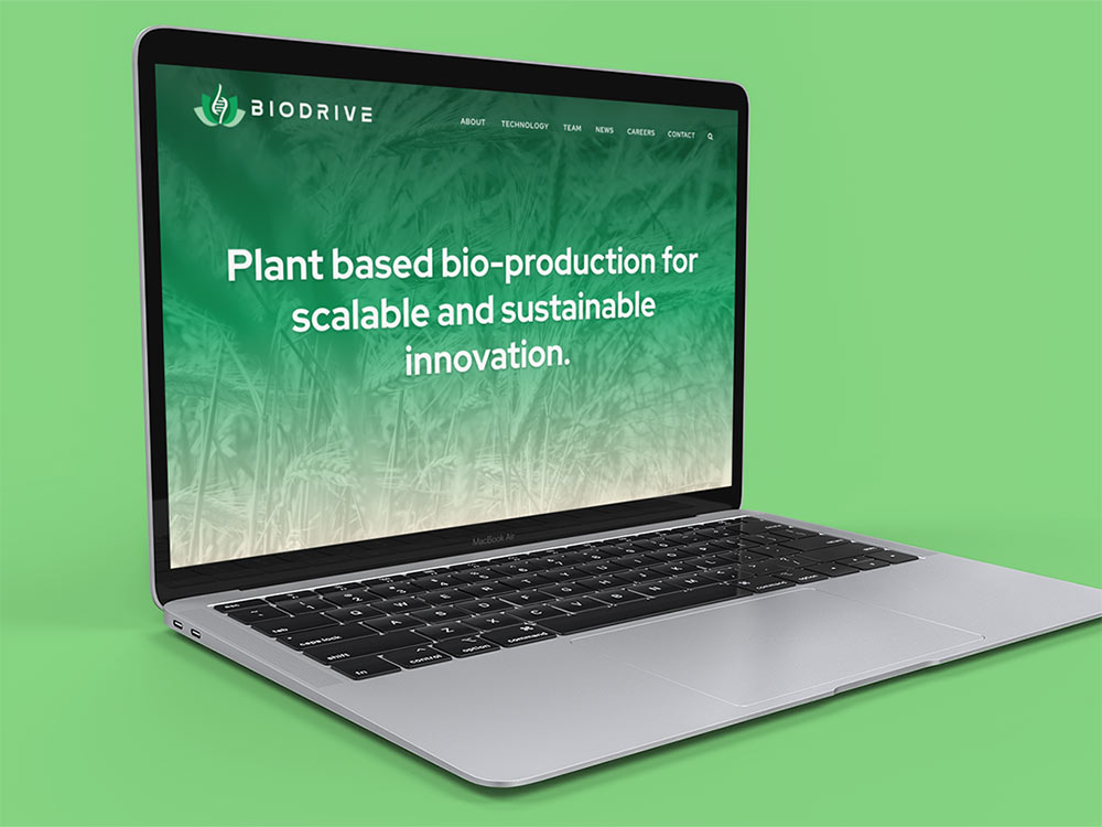 BioDrive website viewed on a MacBook Pro.