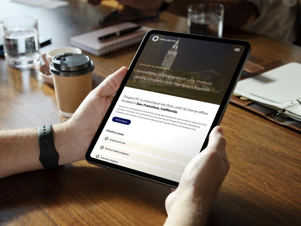 Ongaro PC website viewed on a tablet.