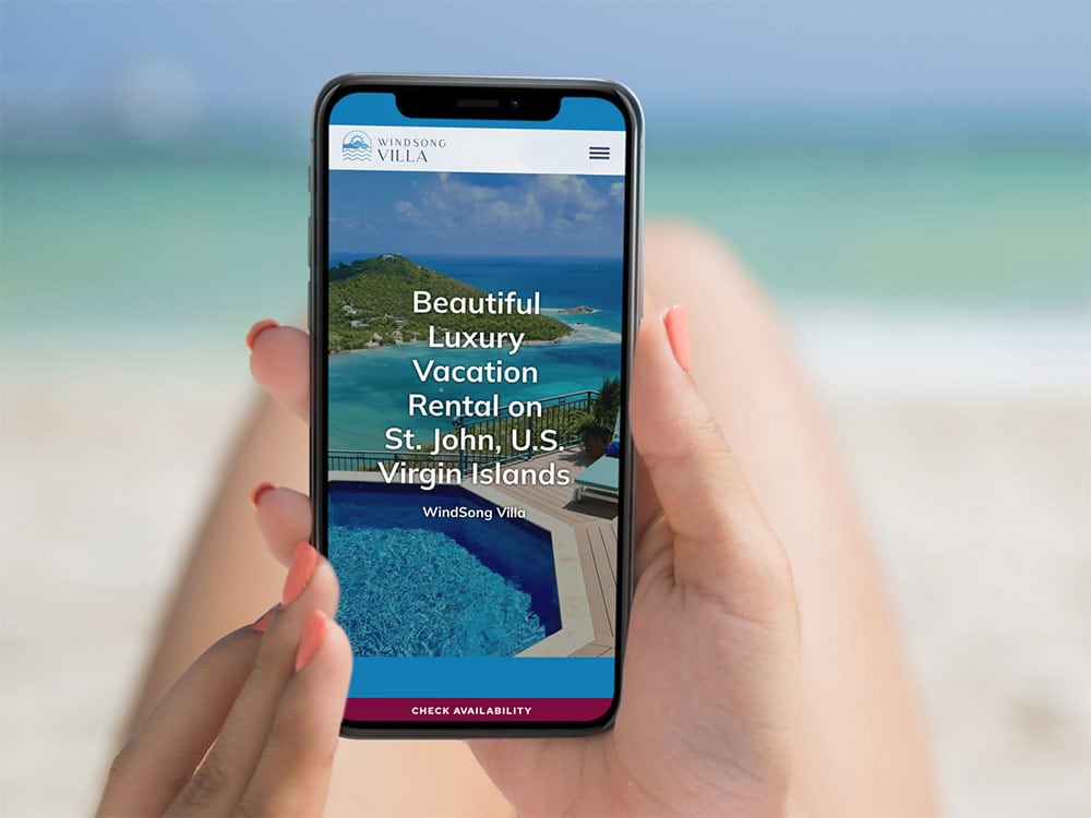 WindSong Villa website viewed on an iPhone.