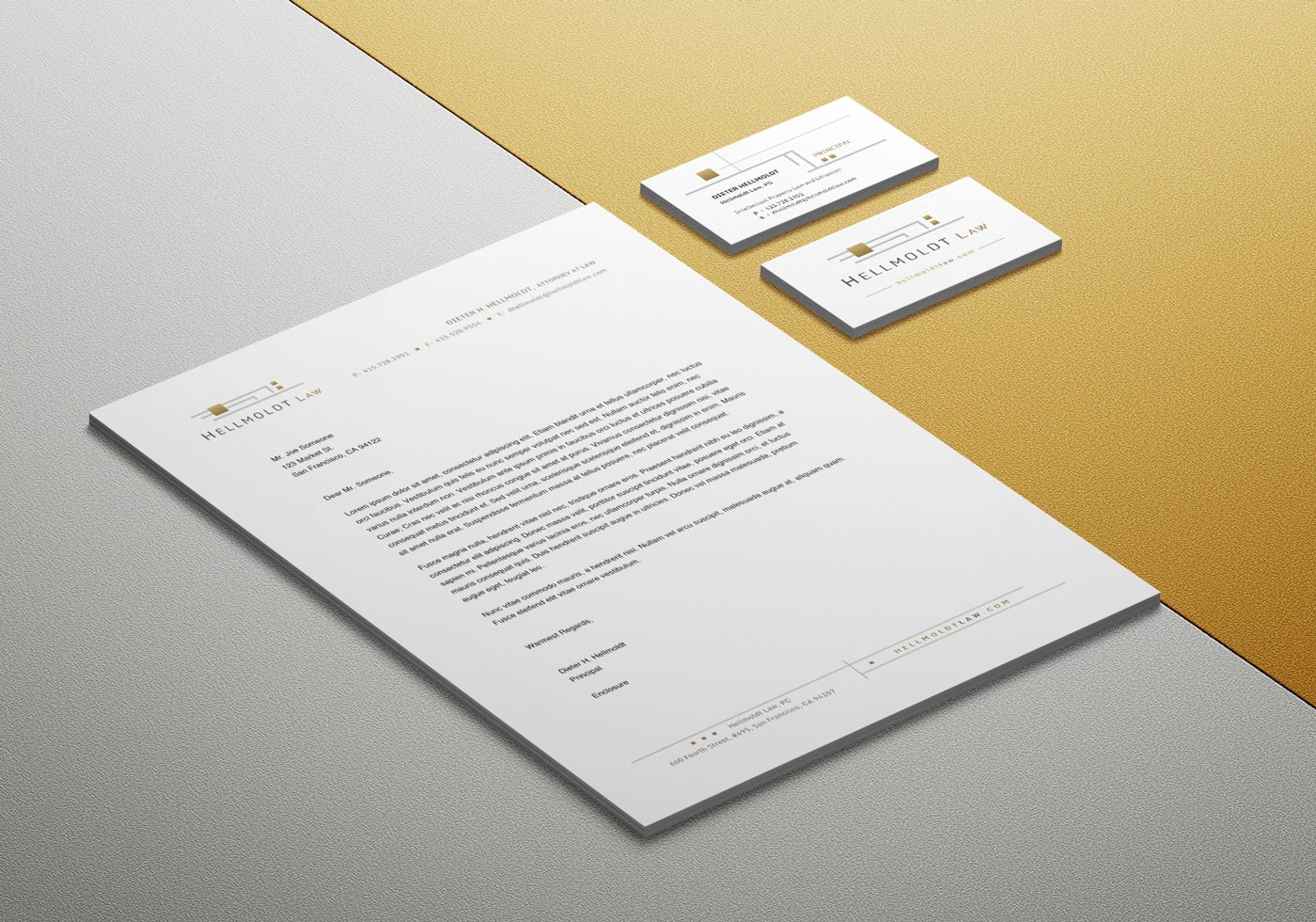 Hellmoldt Law Letterhead and Business Cards Mockup